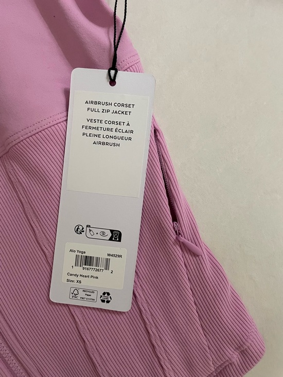 Alo Yoga NWT Airbrush Corset Full Zip Jacket Candy Heart Pink Size XS - Picture 9 of 11